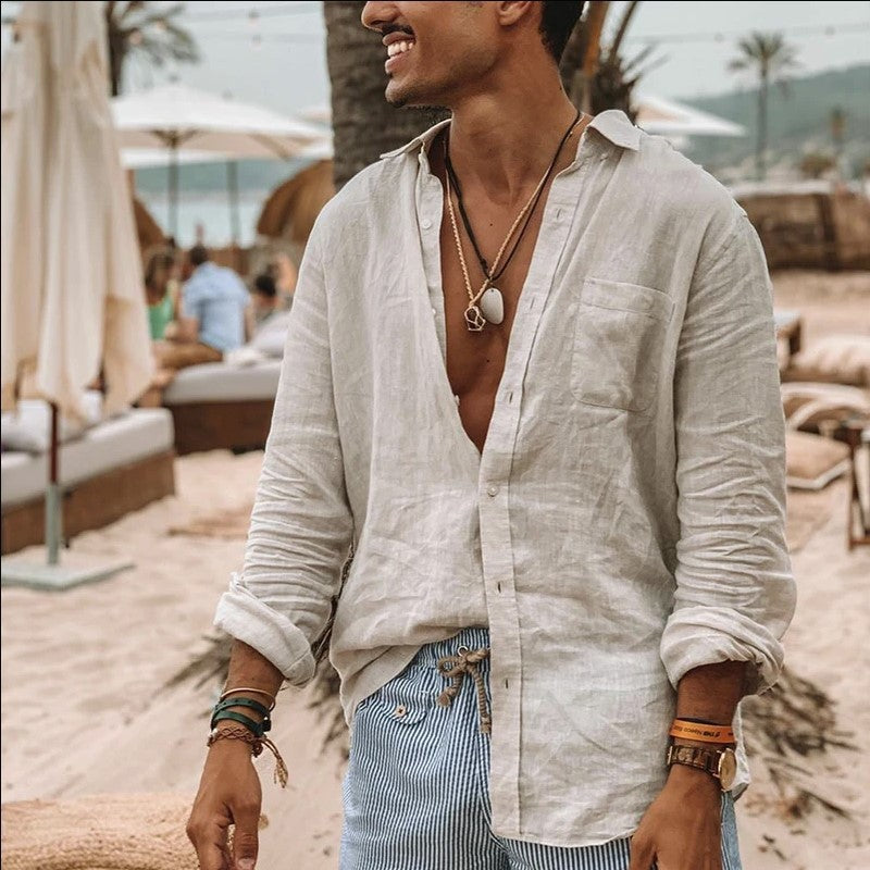 Street Wave Mens Lightweight Linen Shirt Breathable Summer Casual Relaxed Fit For Everyday Warm Weather