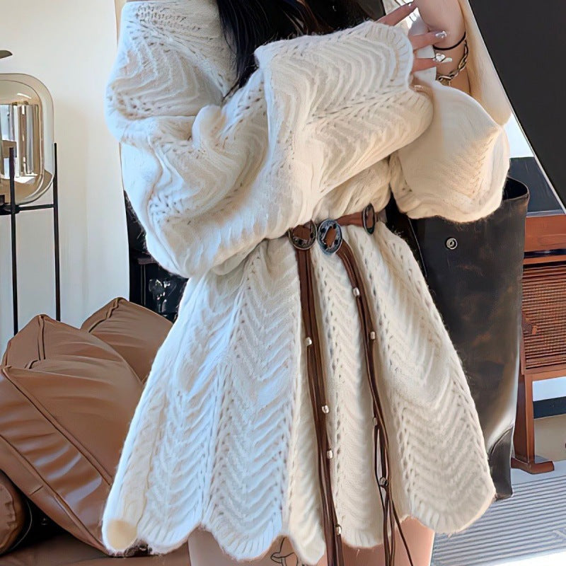 Street-wave Cable Knit Cardigan for Women with Elastic Belt, Elegant Cozy Knitwear