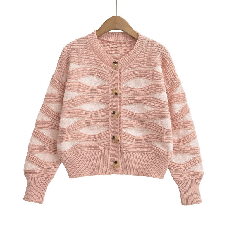 Streetwave Womens Cardigan With Textured Pattern And Wooden Buttons For Cozy Transitional Style