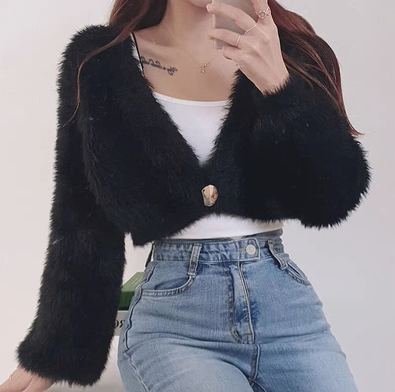Street-wave Cozy Fluffy Bolero Jacket for Women Plush Chic Cardigan for Everyday Wear