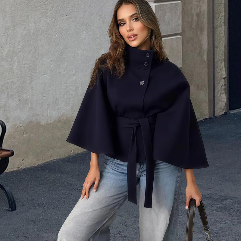 Street-Wave Women Cape Jacket Elegant Versatile Belted Cape Coat For Chic Sophistication