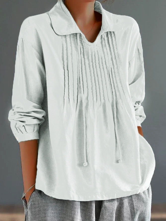 Street-Wave Women's Cotton Linen Shirt With Pleated Front Relaxed Fit