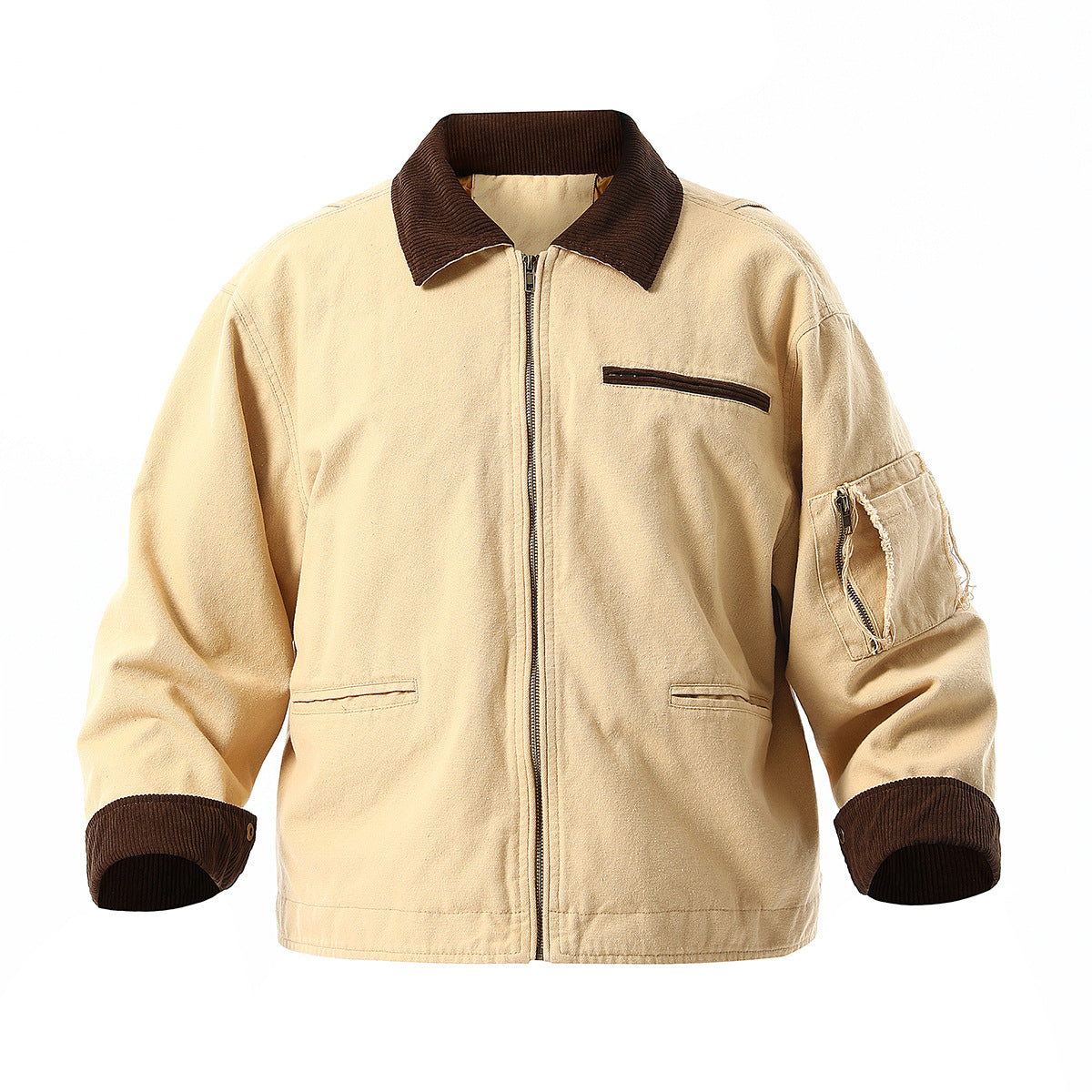 Stylish Urban Transitional Jacket For Men Street-wave Cord Collar With Practical Pockets