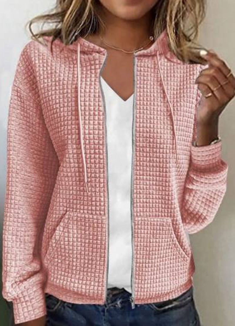 Street-wave Quilted Zip Hoodie Jacket With Pockets For Women Casual Everyday Warmth