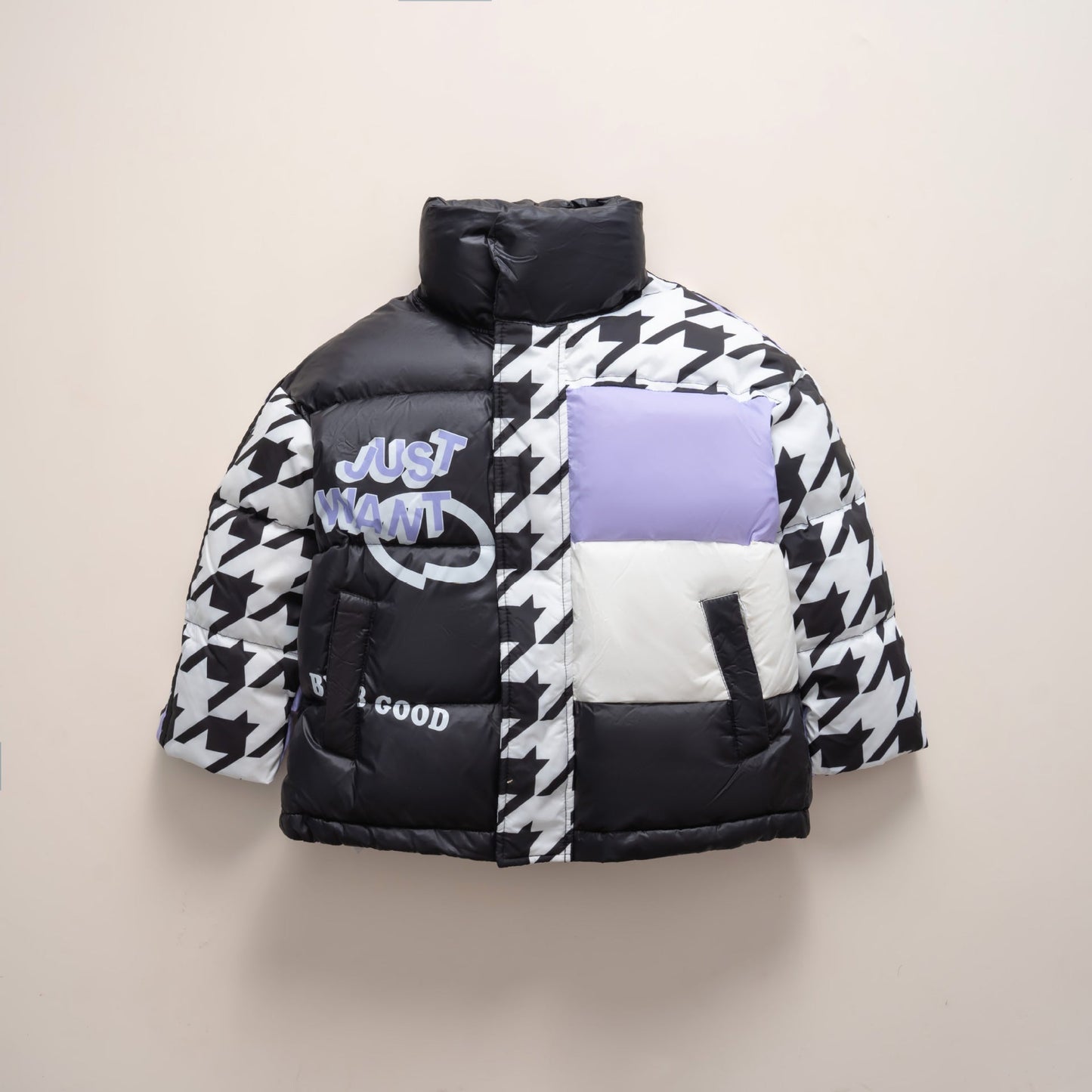 Street Wave Women Oversized Puffer Jacket With Trendy Patchwork Design For Cold Weather