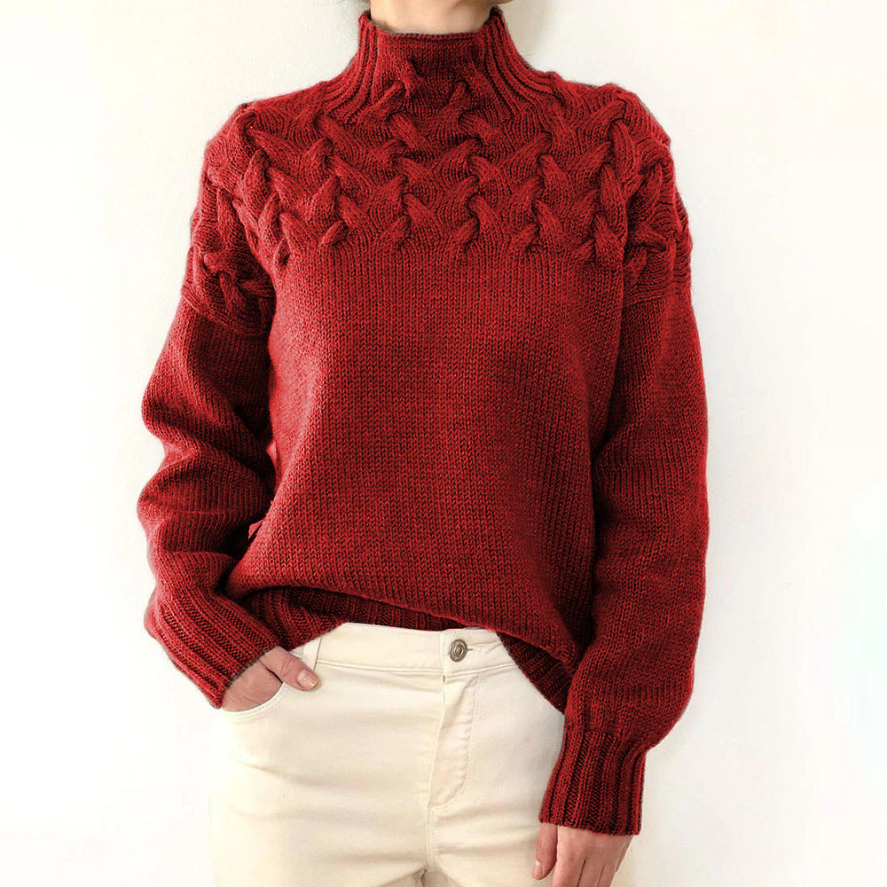 Street-wave Women's Cable Knit Sweater With High Neck, Cozy Warmth And Trendy Design