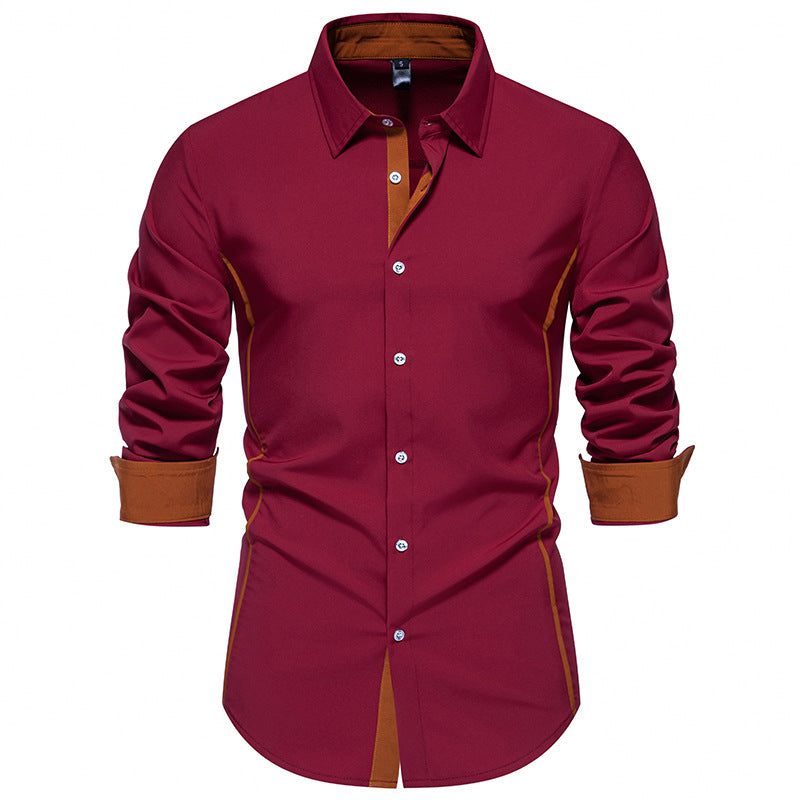 Mens Long Sleeve Shirt With Contrast Stitching Modern Slim Fit Streetwave For Stylish Professionals