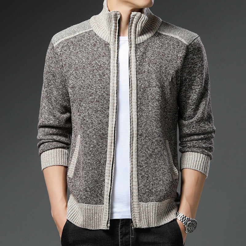 Street Wave Mens Knit Cardigan With High Collar And Practical Pockets For Essential Style