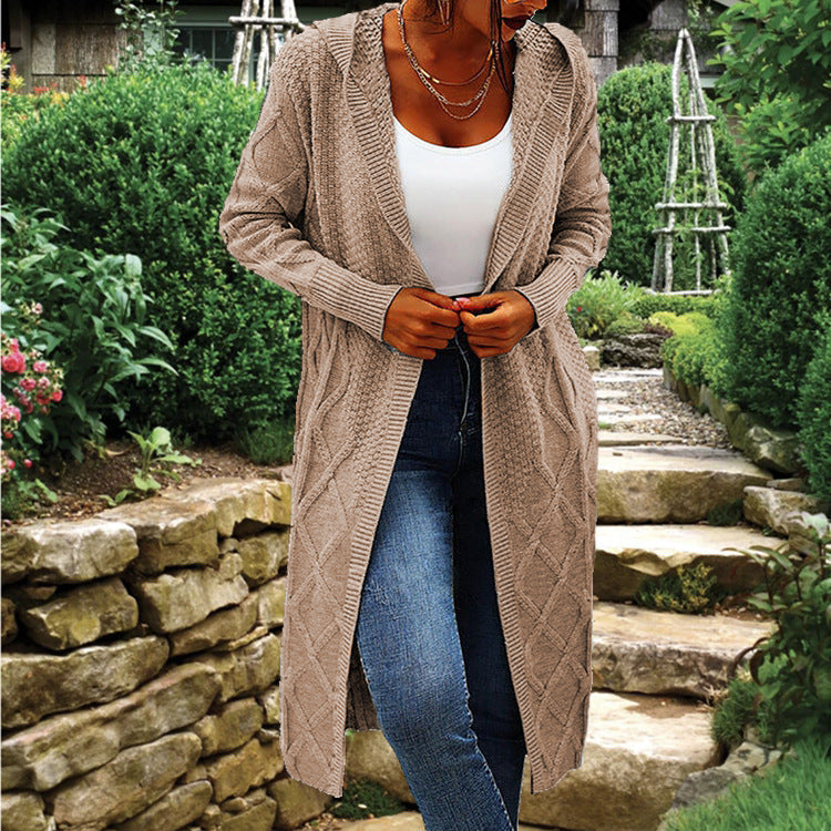 Street-Wave Women's Hooded Knit Cardigan With Luxurious Cable Knit Cozy Everyday Outerwear