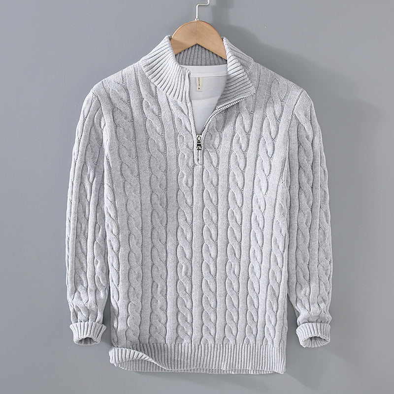 Street Wave Men Half Zip Cable Knit Pullover With Classic Pattern Black