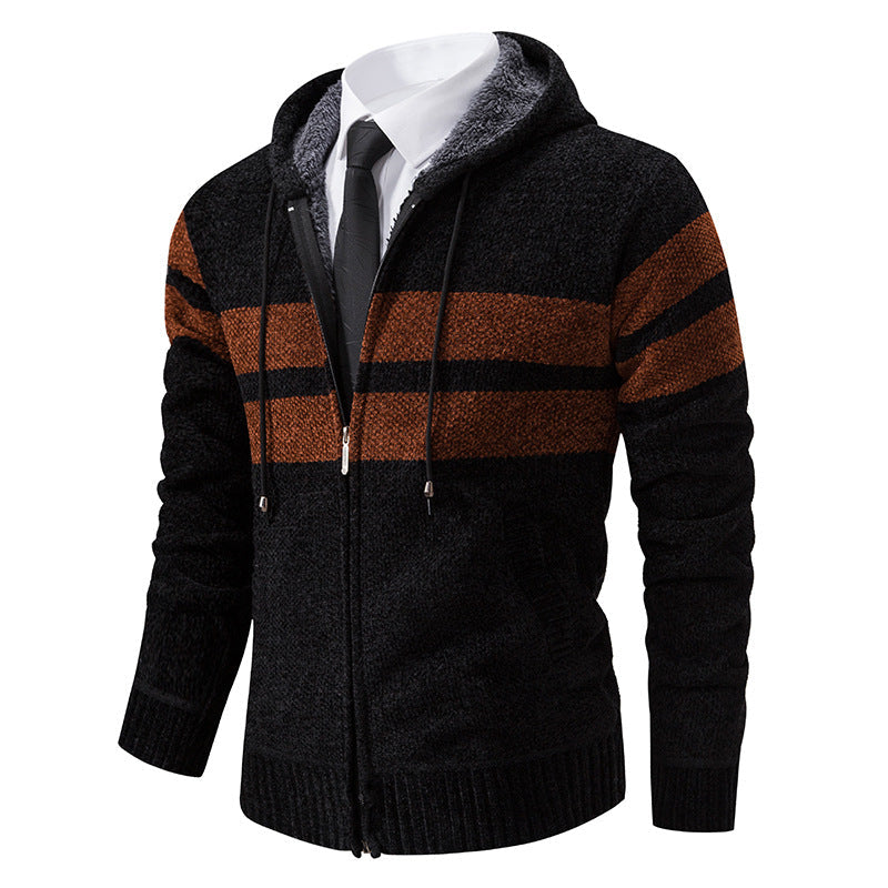 Street Wave Men's Hooded Zip Hoodie With Modern Zipper And Fleece Lining For Style Conscious Men