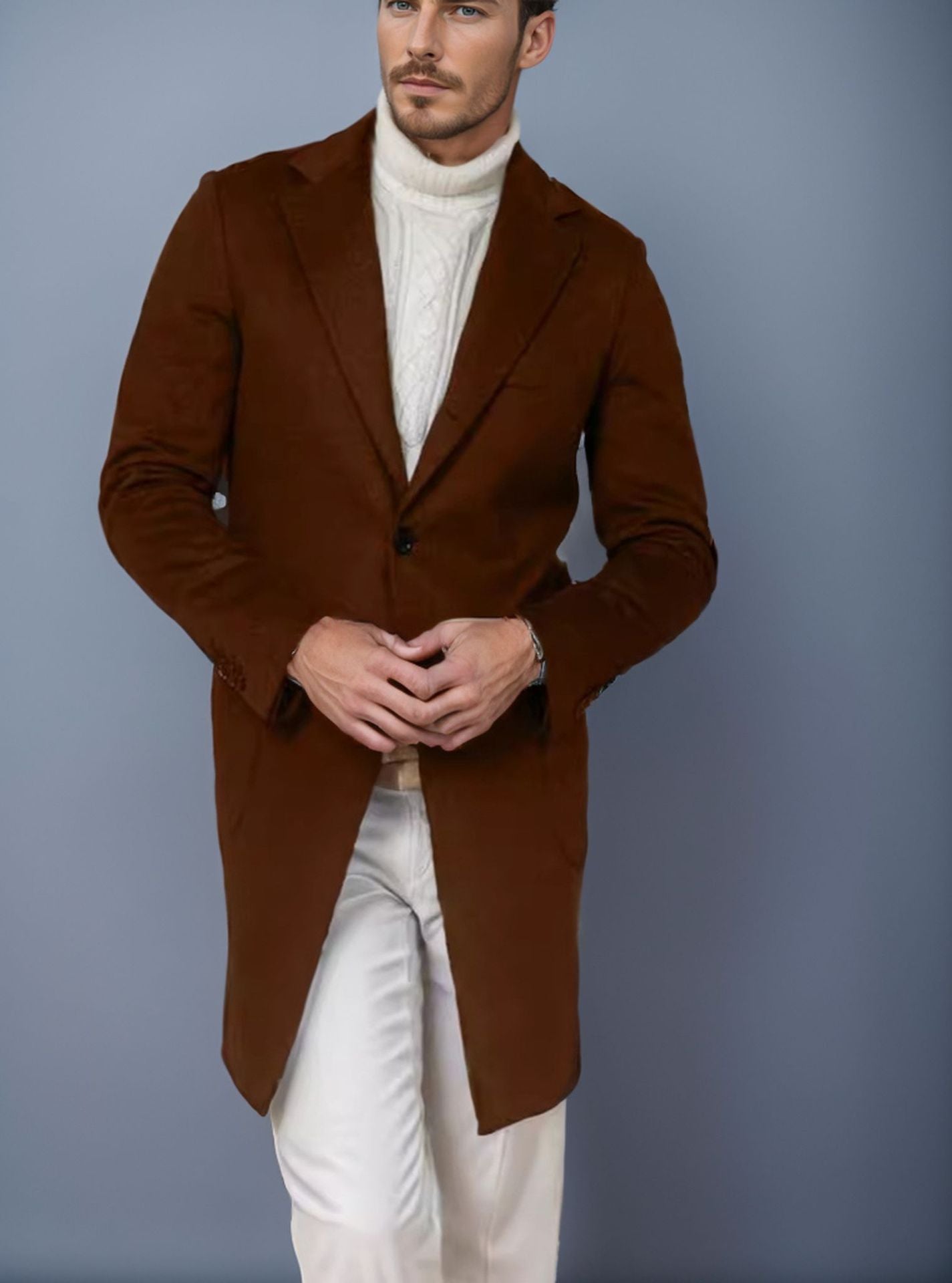 Streetwave Mens Elegant Long Coat In Soft Fabric For Stylish Comfort And Timeless Charm