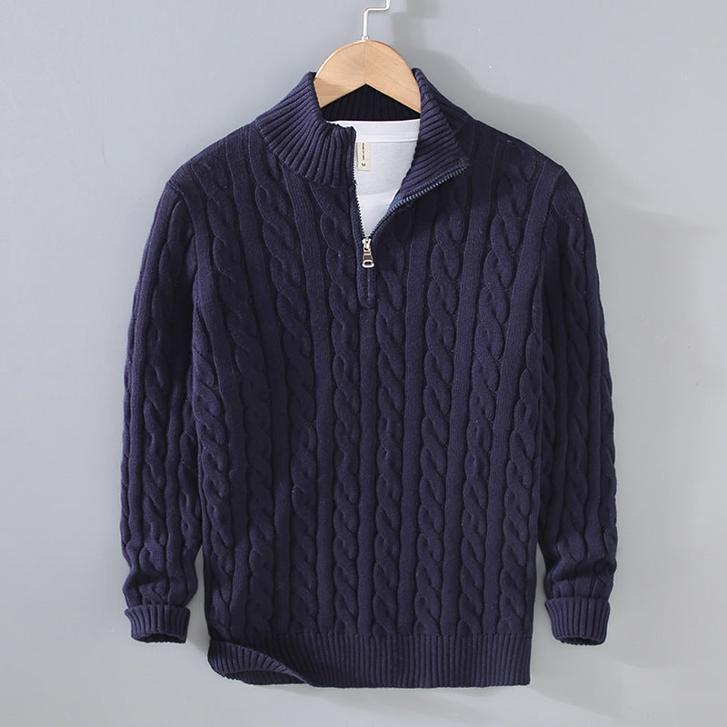 Street Wave Men Half Zip Cable Knit Pullover With Classic Pattern Black