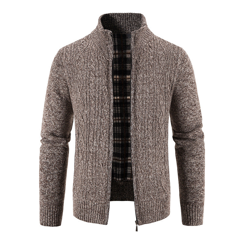 Street-wave Men's Knit Cardigan With High Collar And Textured Pattern For Smart Casual Wear