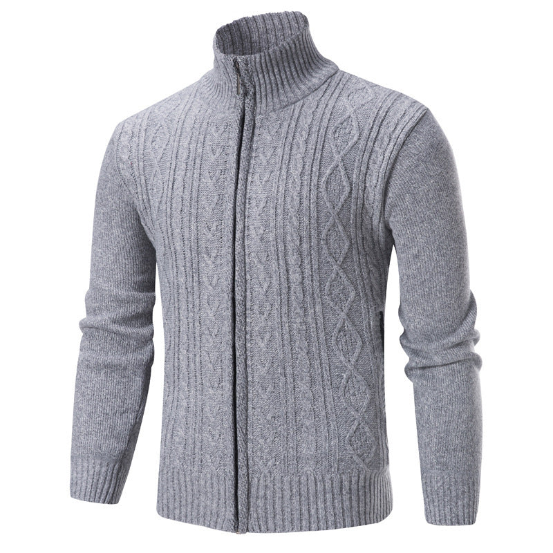 Street-wave Mens Zip Knit Sweater With Stand Collar Cozy Warmth Modern Everyday Wear