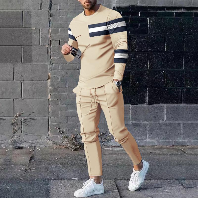 Men's Two-Piece Tracksuit Set Slim Fit With Stretch Fabric And 3D Print Pullover Top And Tapered Pants