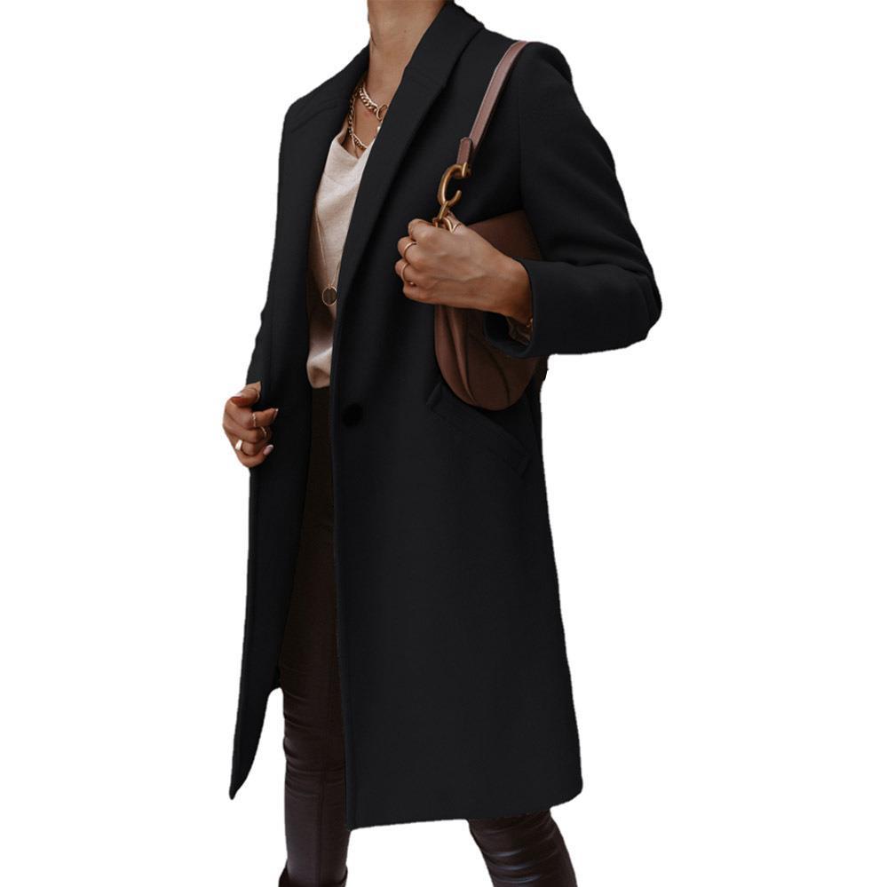Street-wave Women Elegant Long Coat With Slim Fit And Deep Pockets A Versatile Winter Essential