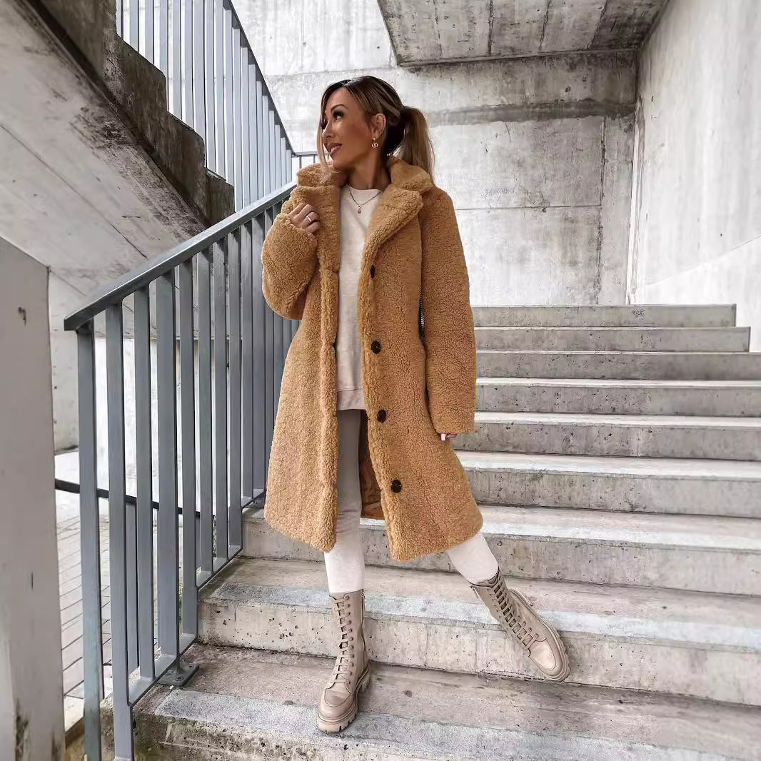 Street Wave Plus Size Midi Teddy Coat With Buttons Luxurious Oversized Warmth For Cold Weather