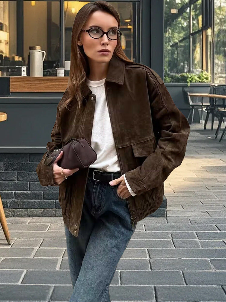 Street Wave Women's Suede Leather Jacket Casual Style Soft Premium Texture for Everyday Wear