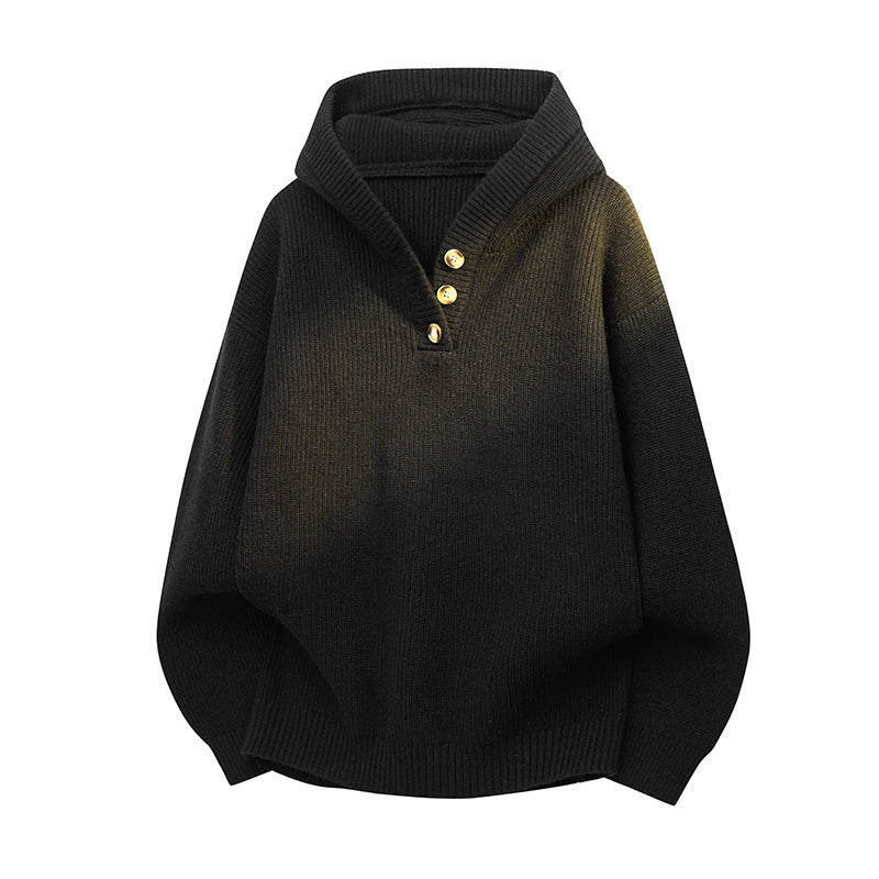 Street-wave Women's Knit Pullover With Half Zip And Wooden Buttons Cozy Soft Sweater