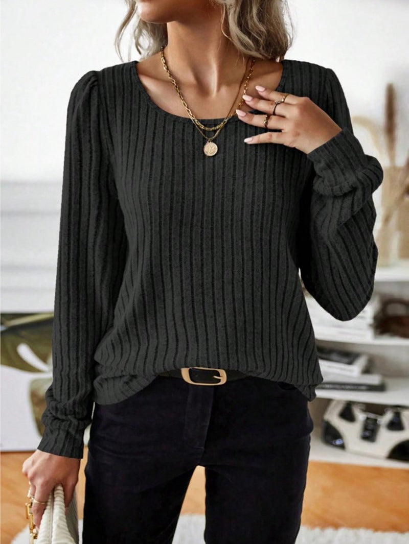 Streetwave Striped Puff Sleeve Sweater For Women Cozy Cotton Blend Knit Top Office Or Casual Wear