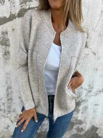 Street-wave Womens Cardigan With Elegant Zipper Details And Fine Knit Structure For Fashionable Women