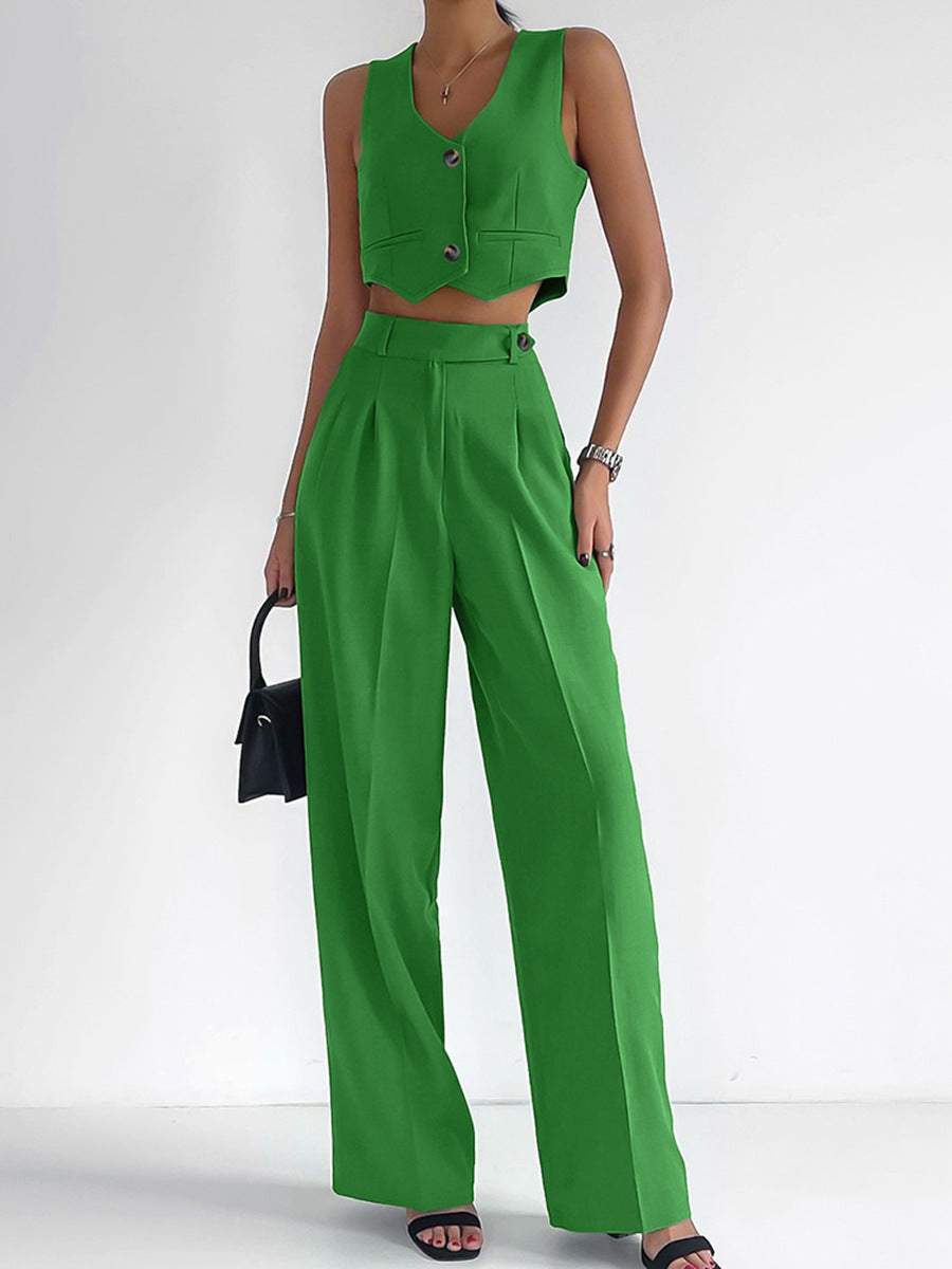 Street-Wave Women's Sleeveless Top Two-Piece Set With Wide-Leg Pants Flattering Fit
