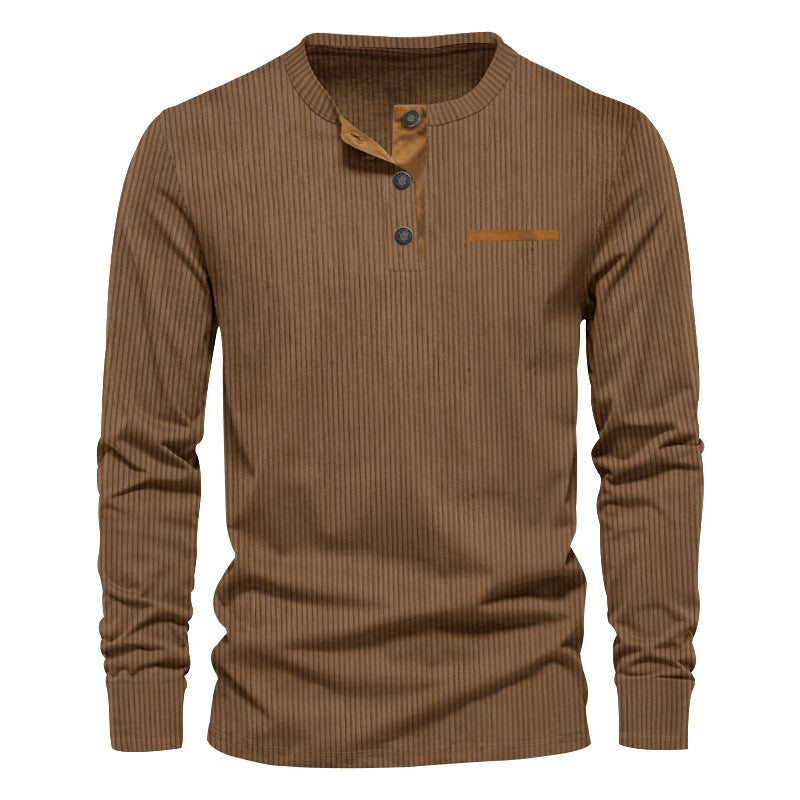 Street-Wave Men's Long Sleeve Henley Shirt With Premium Structured Rib Fabric And Modern Button Detail