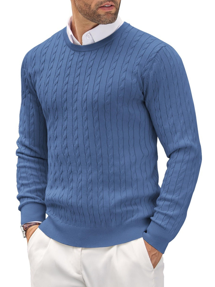 Street-Wave Men's Cable Knit Sweater With Herringbone Pattern For Classic Everyday Comfort
