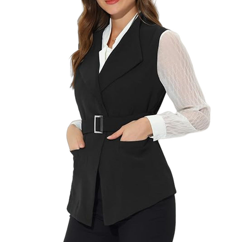 Street-Wave Women's Tailored Belted Blazer With Large Pockets For Work Or Everyday