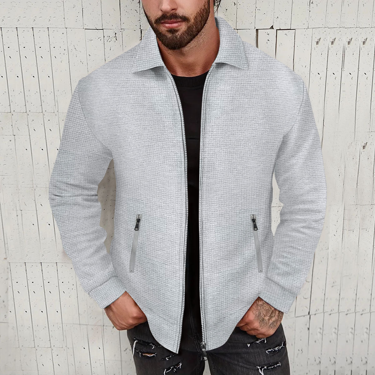 Street-wave Men's Short Jacket With Structured Design And Practical Pockets For Everyday Urban Wear