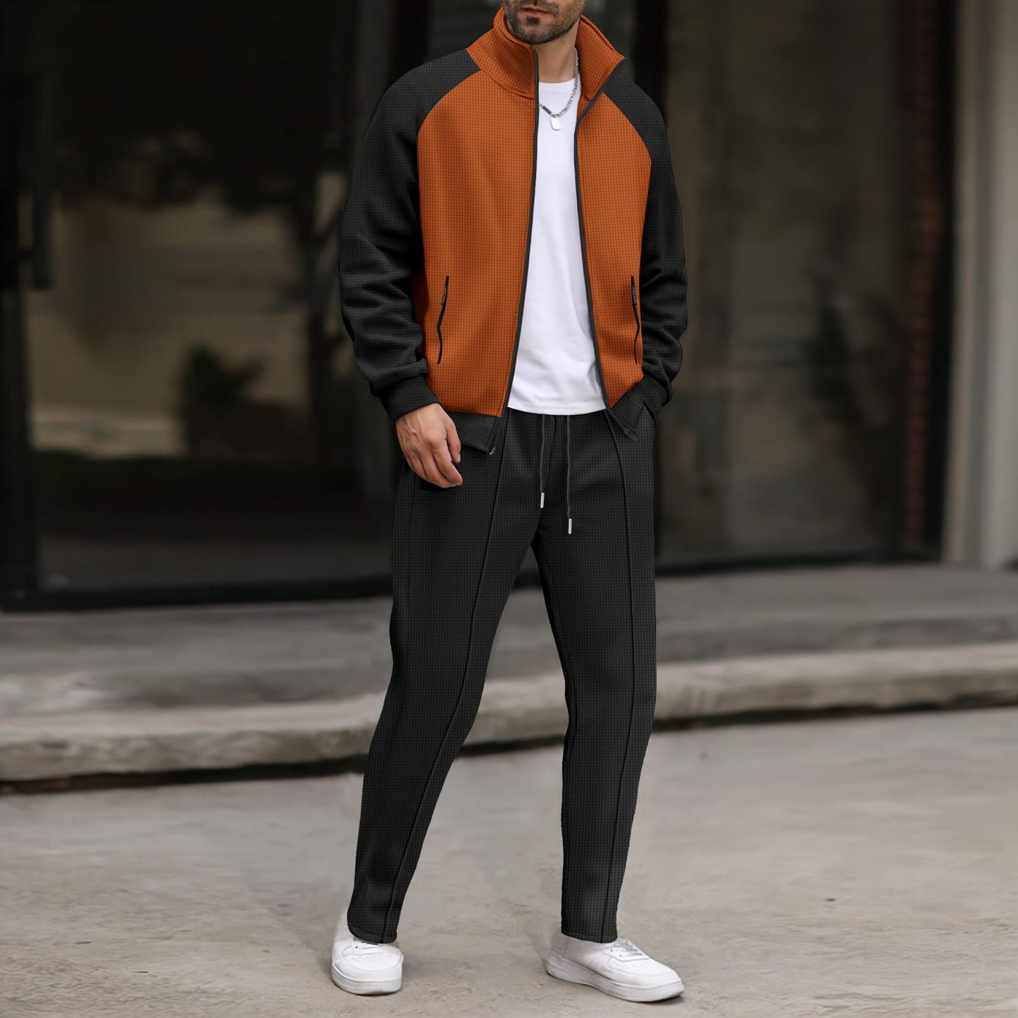 Street Wave Mens Premium Sport Jacket And Pants Set With Structured Design For Urban Men