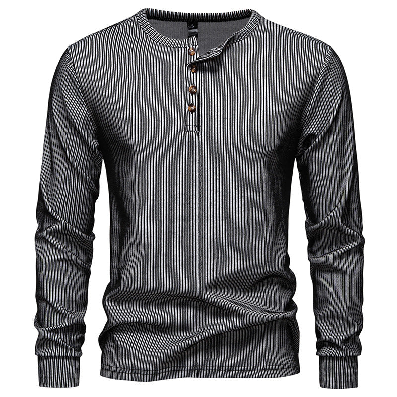 Street Wave Men's Long Sleeve Henley Shirt With Textured Stripe Pattern For Casual Comfort