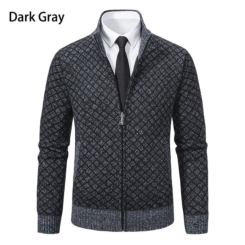 Mens Zip Up Cardigan With Diamond Knit Pattern By Street Wave For Modern Casual Looks