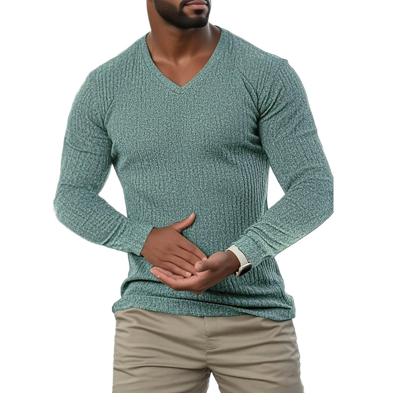 Street-Wave Mens Elegant V Neck Knit Sweater In Structured Knit Fabric For Smart Casual