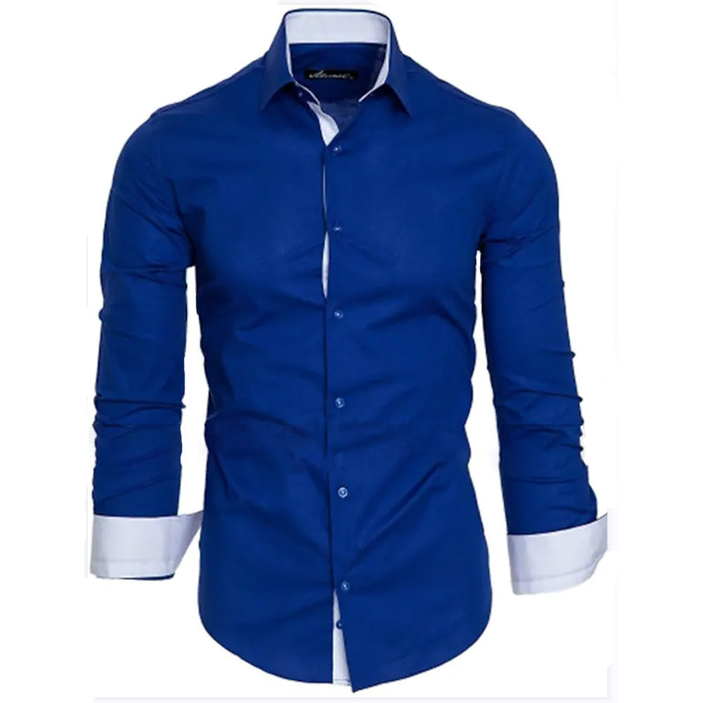 Street Wave Men's Elegant Long Sleeve Shirt With Contrasting Cuffs For Formal And Daily Wear