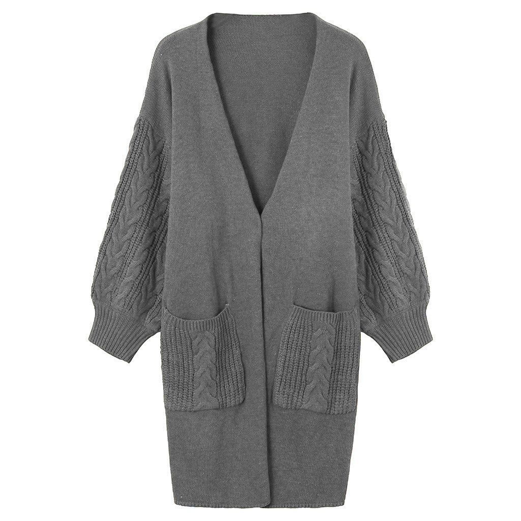 Womens Knit Coat With Deep V Neck And Chunky Cable Knit Details Street Wave For Modern Women Chic Warmth