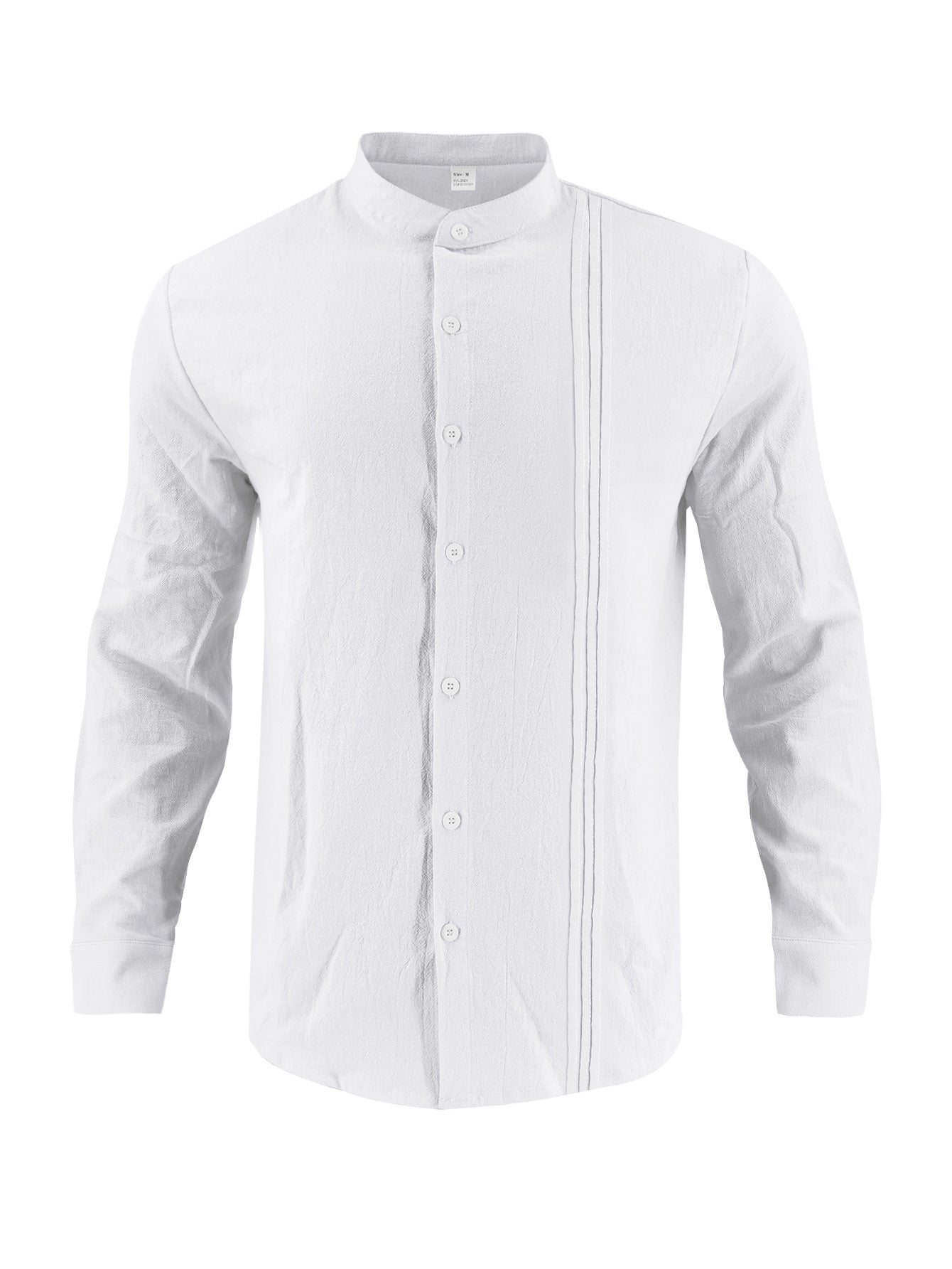Streetwave Mens Stand Collar Long Sleeve Shirt With Pleated Front Accents For Office And Everyday Wear