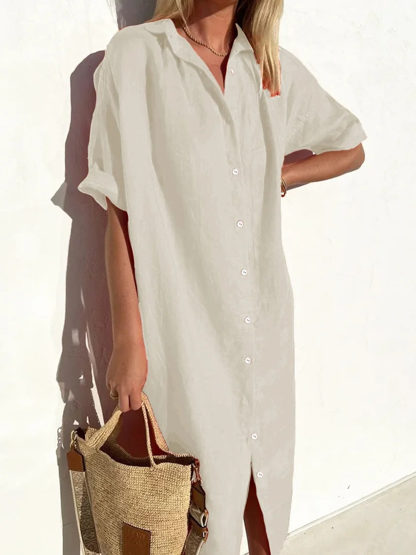 Shirt Dress Breathable Cotton Linen Blend Relaxed Fit Street Wave For Women
