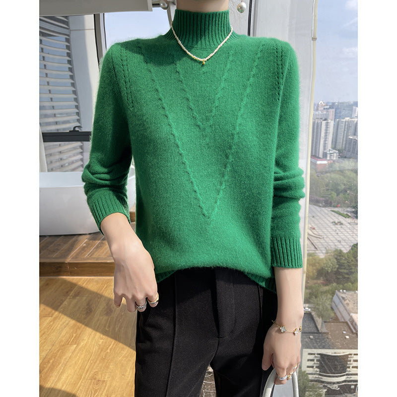 Street-wave Women's Soft Knit Sweater With High Neck And V-Design Cozy Premium Wool