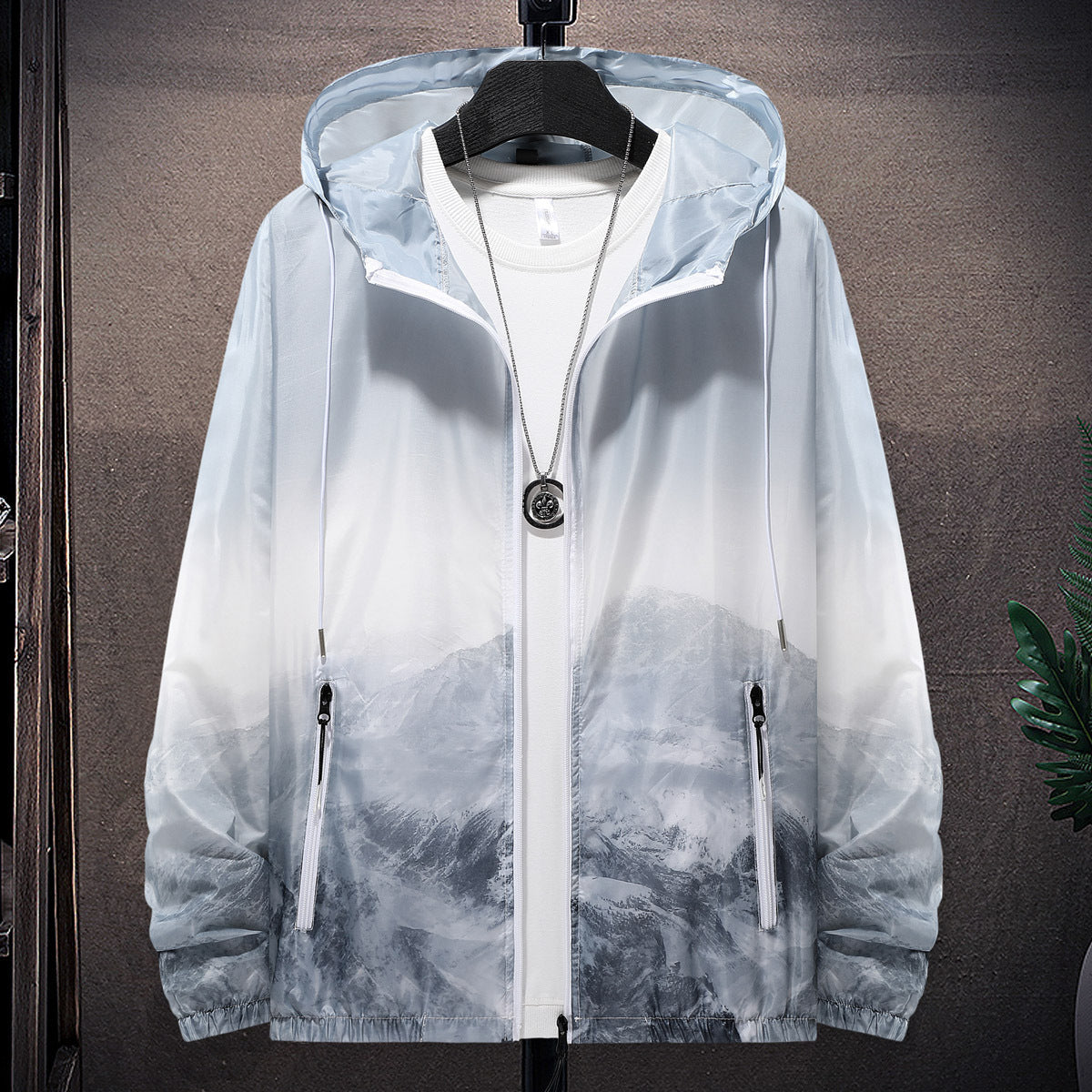 Street-Wave Men Wind And Water Resistant Lightweight Jacket With Adjustable Hood And Reflective Details For Outdoors
