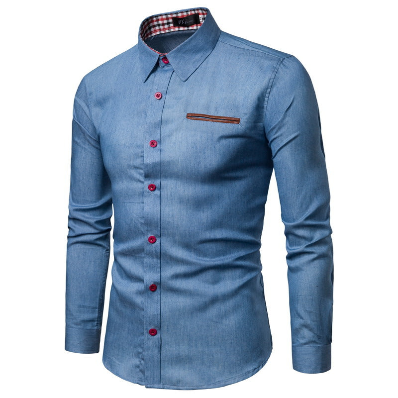 Street-Wave Mens Classic Denim Shirt With Contrast Accents For Everyday Style And Comfort