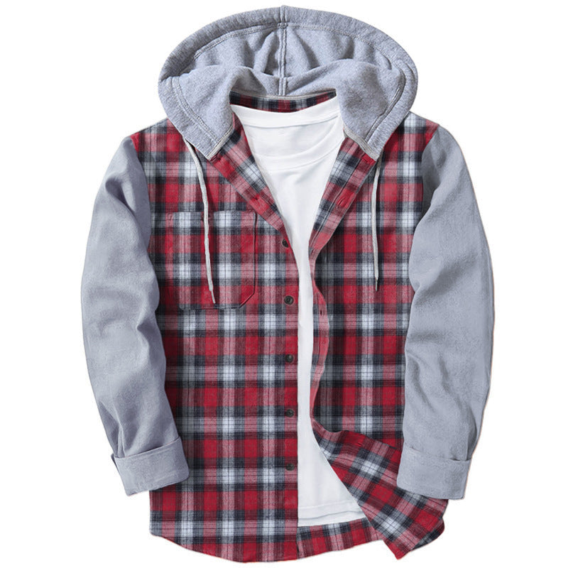 Streetwave Hooded Plaid Flannel Shirt For Men With Cozy Soft Hooded Layer And Two Patch Pockets