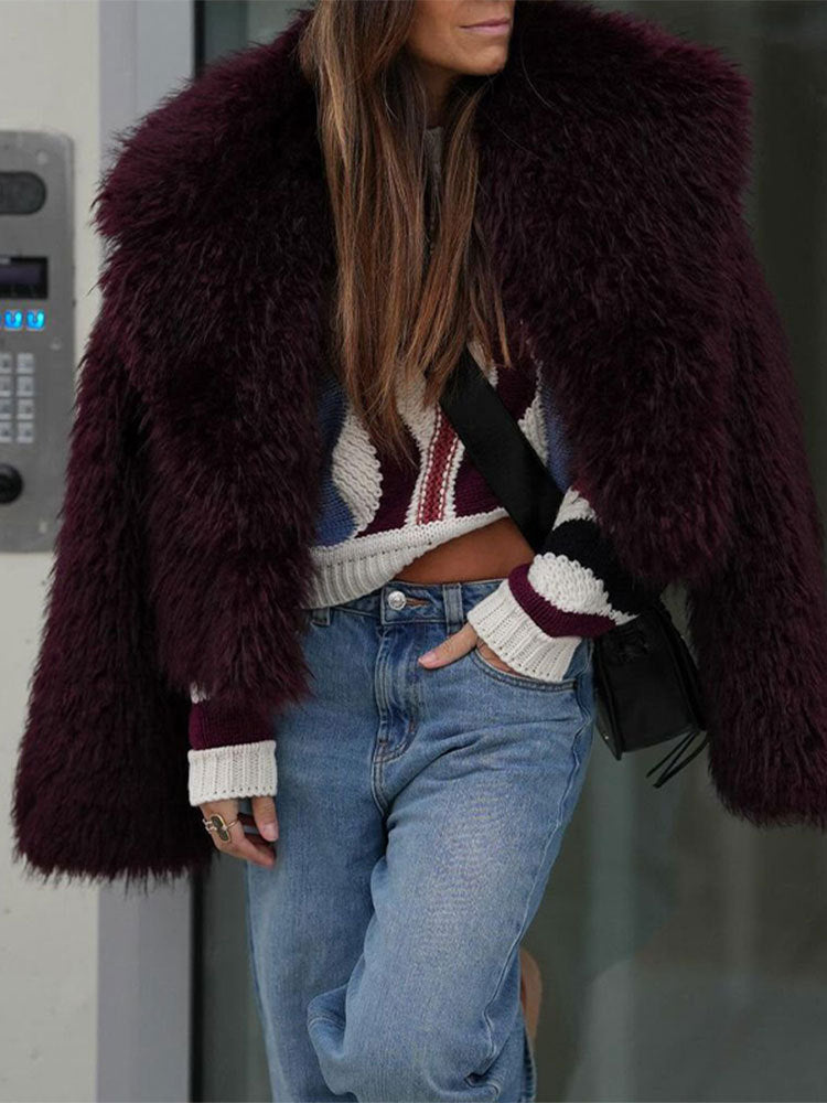 Women Faux Fur Coat Street-wave Oversized Fit Luxurious Soft Texture Warm Winter Outerwear For Cold Weather