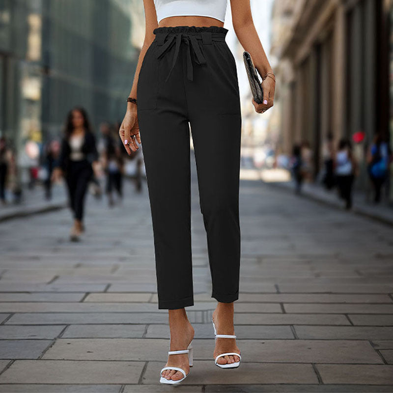 Street-Wave Women's Elegant Chino Pants With High Waist Drawstring Belt - Chic, Comfortable Officewear For Modern Women