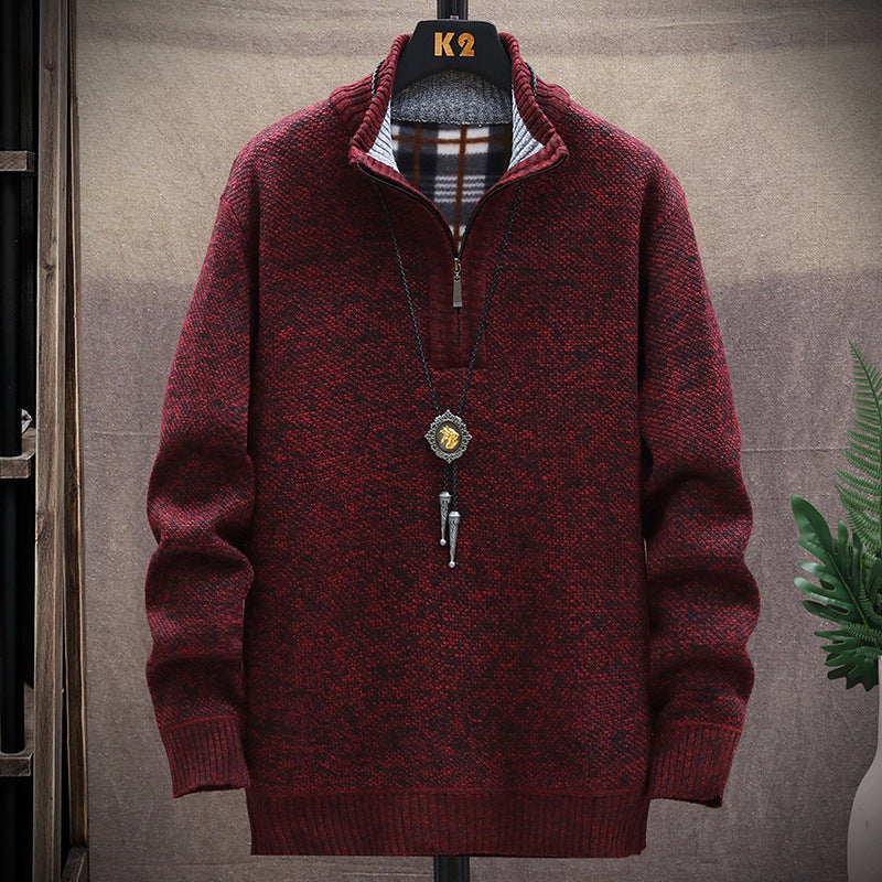 Street-Wave Men's Textured Knit Pullover With Half Zip - Premium Warmth And Modern Style
