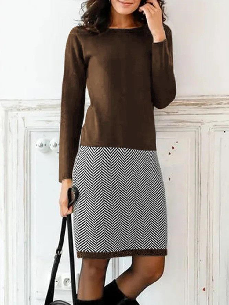 Street-Wave Women Chevron Knit Dress For Elegant Comfort And Chic Officewear Everyday Style