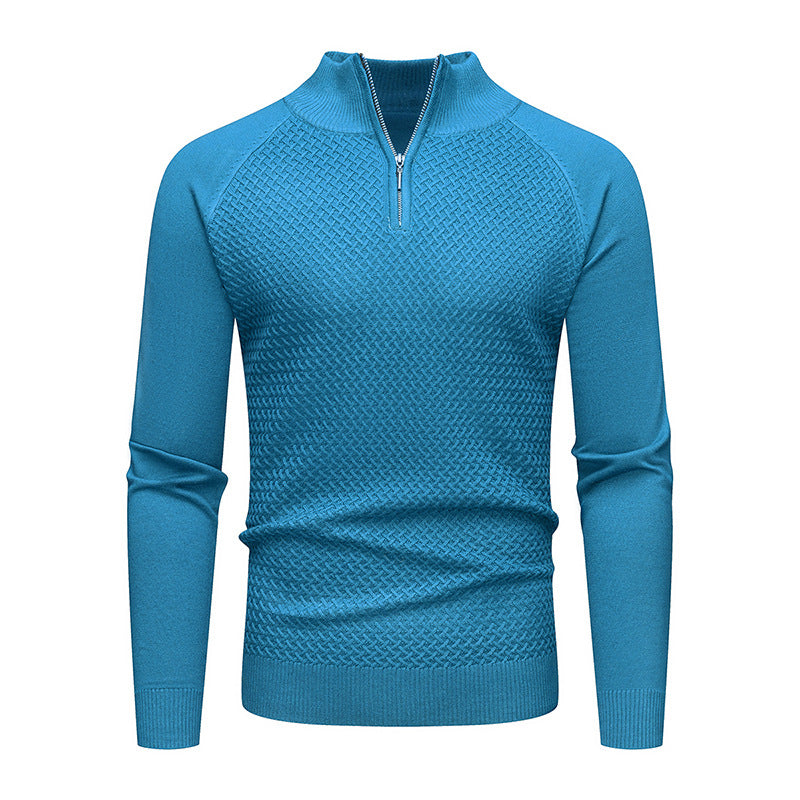 Street-wave Men's Zip Up Knit Pullover with Comfortable Fit, Versatile for Office and Casual Wear