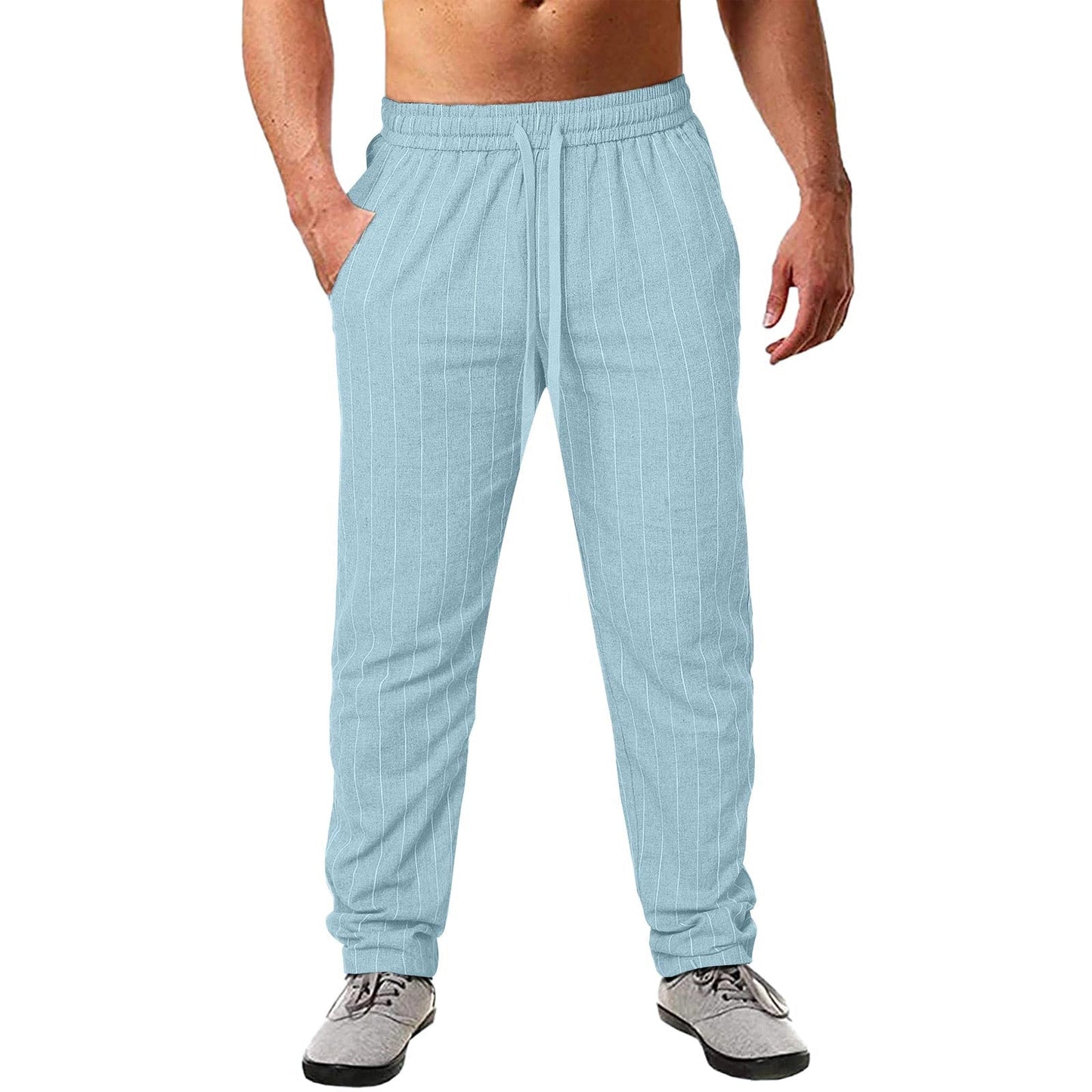 Mens Striped Cotton Blend Pants With Elastic Waistband And Pockets Streetwave Everyday Comfort