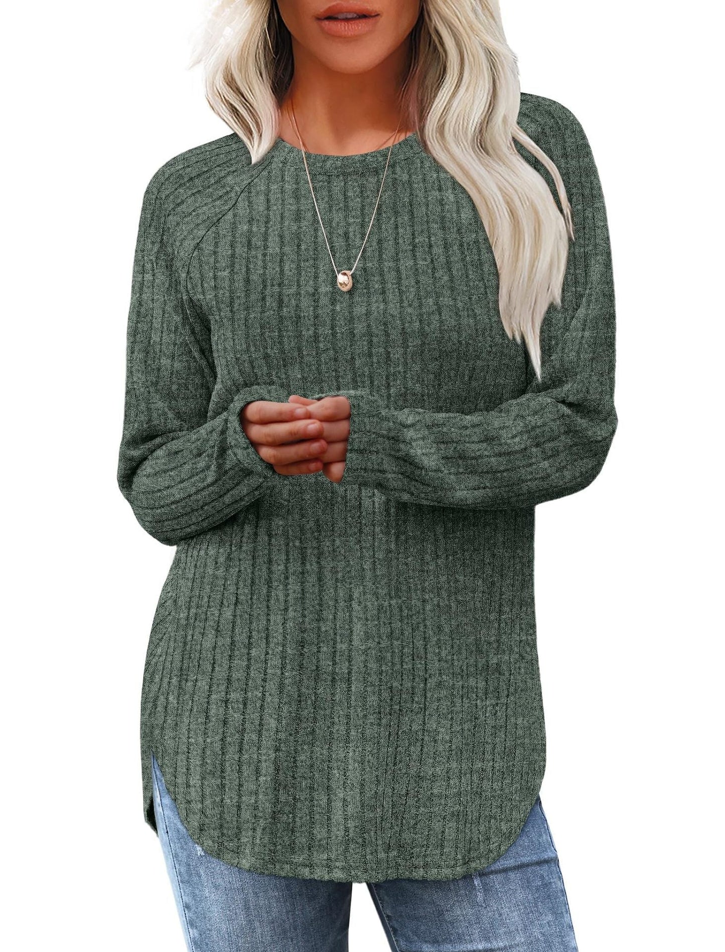 Street-wave Women's Soft Ribbed Knit Sweater Cozy Casual Pullover in Breathable Cotton